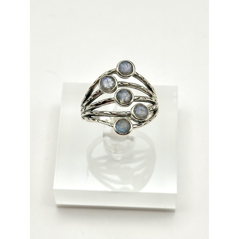 Faceted 5 Stone Labradorite‎ Sterling Silver Handmade Ring Size 9